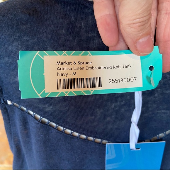 Market & Spruce Adelisa Embroidered Linen Knit Tank Size M Navy White Sleeveless - Picture 12 of 15